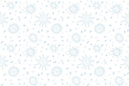 Seamless pattern bacterium virus vector illustration. Stop COVID-19. Outline doodle color background, texture, wallpaperのイラスト素材