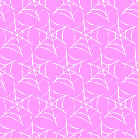 Spider web seamless pattern. Vector hand drawn illustration isolated on pink background. Halloween texture.のイラスト素材