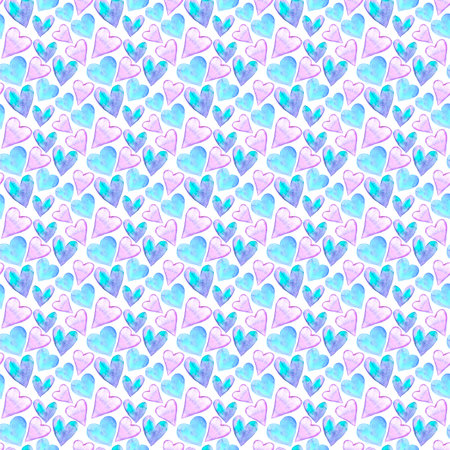 Seamless pattern with watercolor hearts. Romantic love hand drawn backgrounds texture. For greeting...