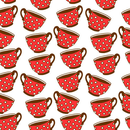 Seamless pattern with red polka dot cups.のイラスト素材