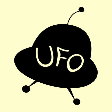 The icon of UFO. Simple flat icon illustration, vector of UFO for a website or mobile application. Black flying saucer in cartoon doodle style isolated.のイラスト素材