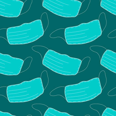 Seamless pattern with medical face masks. Virus protection, quarantine. Coronavirus pandemic. Covid-19. Vector EPS10 illustration in flat style.のイラスト素材