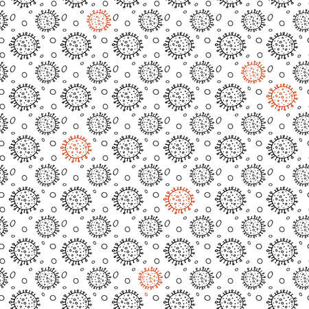 Seamless pattern bacterium coronavirus illustration. Stop COVID-19. Black and white vector background, texture, wallpaperのイラスト素材