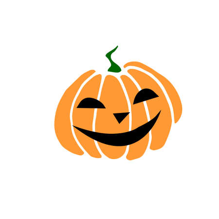 Simple smiling Halloween pumpkin isolated on white background. Jack Lantern. Vector hand drawn illustration in cartoon style.のイラスト素材