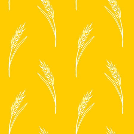 Wheat spikelets, vector seamless pattern. Outline drawn in sketch style. Autumn backgrounds and texture. Design of fabric, wrapping paper, packaging on the theme of bakery products, flour, harvest.のイラスト素材