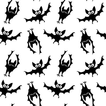 Flying bats seamless pattern. Cute Spooky vector Illustration. Halloween backgrounds and textures in flat cartoon gothic style. Black silhouettes animals on sky.のイラスト素材