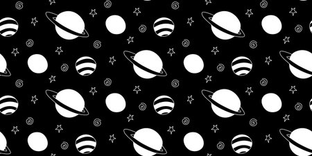 Baby seamless pattern. Cartoon planets and stars in space. Vector Cosmic background and texture. For...