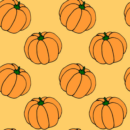 Seamless pattern of orange pumpkins. Background and texture. Symbol autumn, crop, fruitful year, thanksgiving day.のイラスト素材