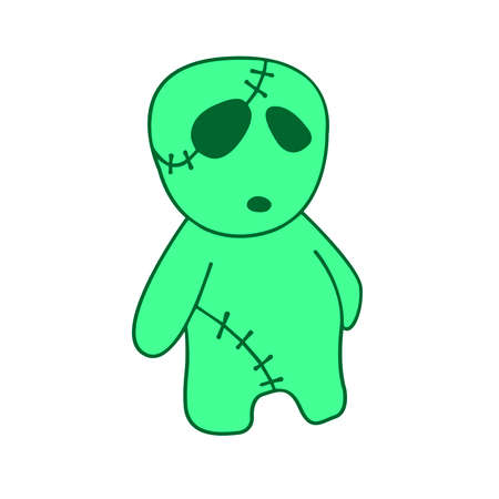 Vector cute green zombie in cartoon style. Outline doodle illustration isolated on white background. For halloween design, greeting card.のイラスト素材
