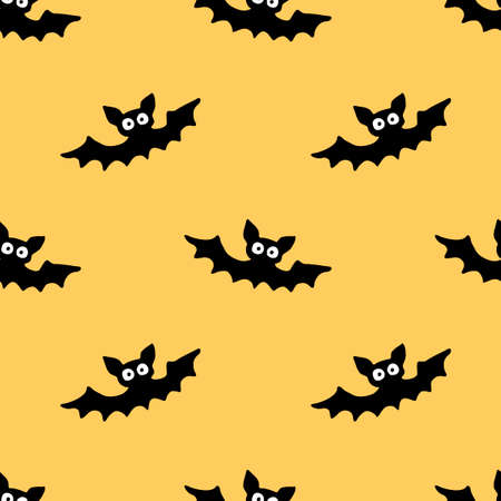 Flying bats seamless pattern. Cute Spooky vector Illustration. Halloween backgrounds and textures in flat cartoon gothic style. Black silhouettes animals on sky.のイラスト素材