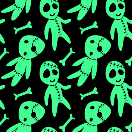 Vector seamless pattern with cute zombies in cartoon style. Halloween backgrounds and textures. For holiday design, greeting card, wrap, web.のイラスト素材