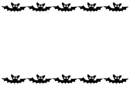 Background, frame for Halloween. Horizontal top and bottom edging, border of festive elements and characters - bats. Background for greeting card, invitation, party poster, banner.のイラスト素材