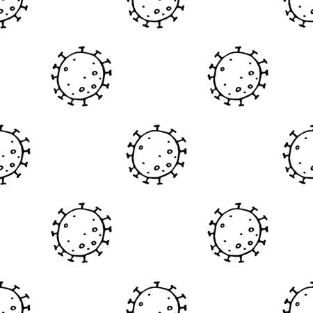 Seamless pattern bacterium coronavirus vector illustration. Stop COVID-19. Black and white vector background, texture, wallpaperのイラスト素材