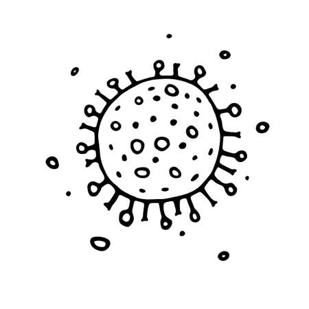 Vector virus icon set. The Molecule viral bacteria infection. Coronavirus. Flu laboratory infection test. Contour doodle outline hand drawn.のイラスト素材