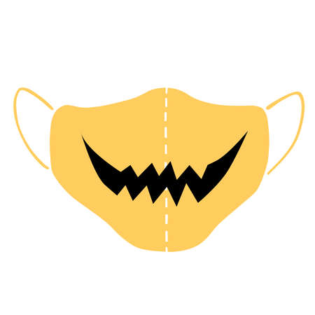 Medical face mask icon with smile - halloween simple vector illustration in flat style isolated. Measures to reduce risk of infection with Covid-19 coronavirus on holiday.のイラスト素材