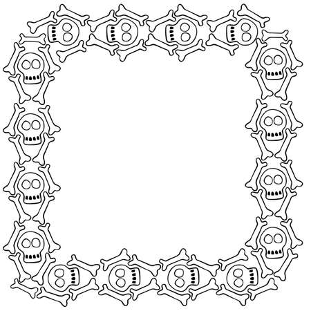 Square frame with skulls and bones. Theme of Day of the Dead and death. Vector border, background of Halloween.のイラスト素材