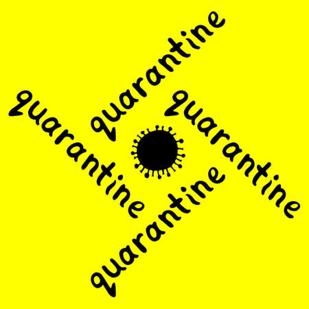 Quarantine logo - inscription and icon of molecule, virus cell. The topic of self-isolation, self-defense, protection and time of spread of coronavirus.のイラスト素材