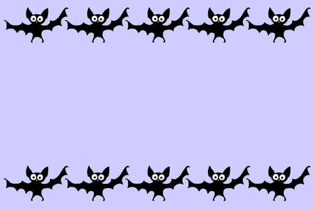 Background, frame for Halloween. Horizontal top and bottom edging, border of festive elements and characters - bats. Background for greeting card, invitation, party poster, banner.のイラスト素材