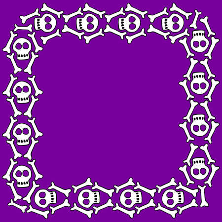 Square frame with skulls and bones. Theme of Day of the Dead and death. Vector border, background of Halloween.のイラスト素材