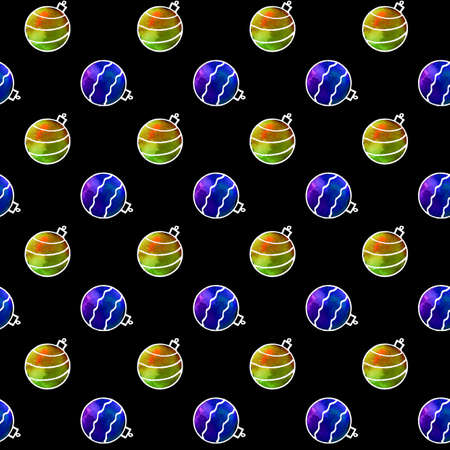 Seamless pattern with Watercolor Christmas tree balls. New year Xmas backgrounds textures. For greeting cards, wrapping paper, packaging, fabric, calendars, prints, logo, banners, posters, web.の写真素材