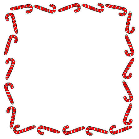 Vector Frame is made of candy cane. Hand drawn sweet New Year and Christmas backgrounds, borders, decorations. For greeting cards, invitations, photo, xmas design.のイラスト素材