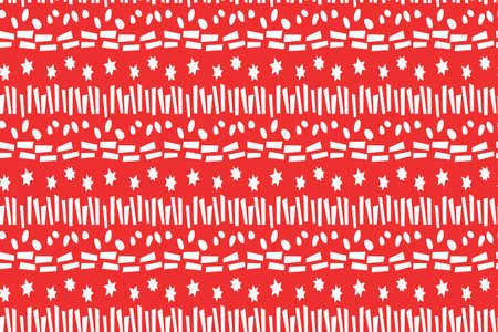 Seamless pattern of simple vector bright elements stars points rounds stripes lines and rectangles. Abstract background and texture for greeting cards, cover, wrapping paper, birthday, fabric, textile, web.のイラスト素材