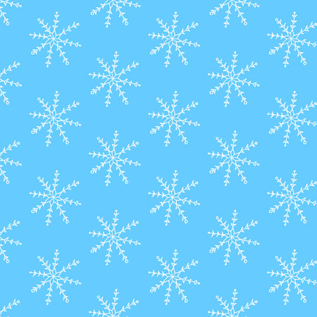 Winter seamless pattern from hand drawn snowflakes in doodle style. Christmas, new year background and texture. Snowfall and night sky.の写真素材