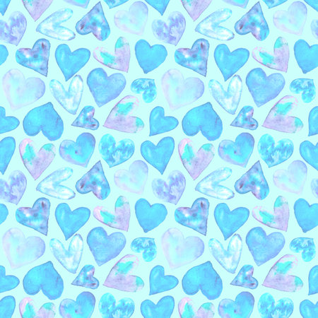 Seamless pattern with watercolor hearts. Romantic love hand drawn backgrounds texture. For greeting cards, wrapping paper, wedding, birthday, fabric, textile, Valentines Day, mothers Day, easter.の写真素材