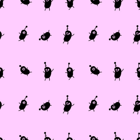 Vector color seamless repeating childish pattern with cute little monsters aliens. Baby background perfect for fabric, wrapping, wallpaper, textile, apparel, cover.のイラスト素材