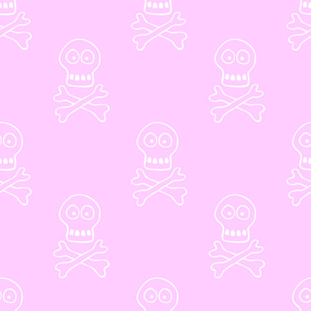 Seamless pattern with human skull and bones. Primitive cartoon style Doodle. Background and texture on theme of Halloween, danger, death, war, poison. For fabric, packaging, party, poster, banner.のイラスト素材