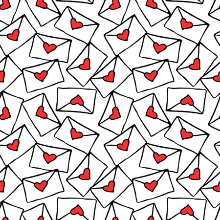 Letter with declaration of love. Seamless pattern. Vector illustration. Valentine Day message. Backdrop and texture for invitation, greeting card, web page.のイラスト素材