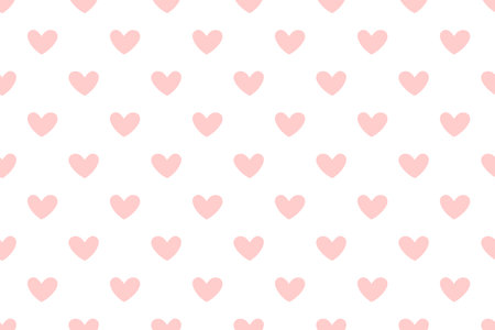 Polka dots seamless pattern with pink red light hearts. Valentines day background. Vector...