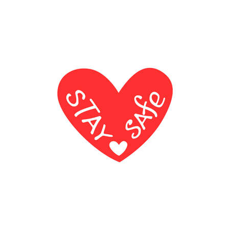 Stay safe - vector lettering on theme of quarantine, self protection times and virus prevention in doodle style. Phrase for social networks, flyers, stickers.のイラスト素材