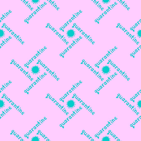 Vector seamless pattern with the quarantine - inscription and icon of molecule, virus cell. The...
