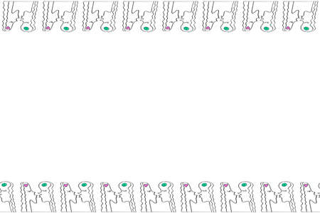 Background, frame with kissing people in Line art style. Vector abstract kiss as symbol of love. Horizontal top and bottom edging, border, decoration for Valentine's day, greeting card, wedding.のイラスト素材