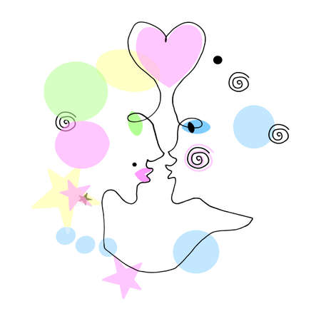 Abstract kissing couple. Abstraction, line art, flat design. Vector clipart, decoration for card print, wedding, Valentines Day, love theme.のイラスト素材