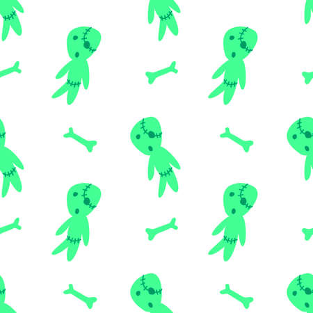 Vector seamless pattern with cute zombies in cartoon style. Halloween backgrounds and textures. For holiday design, greeting card, wrap, web.のイラスト素材