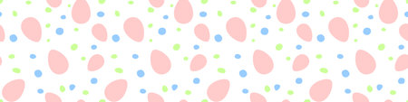 Seamless easter pattern with ornamental eggs and dots. Vector pastel multicolor holiday decorations, backgrounds and textures. For fabric, textile, wrapping paper, packaging, web.のイラスト素材