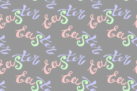 Seamless pattern of Easter lettering. Vector pastel multicolor holiday decorations, backgrounds and textures. For fabric, textile, wrapping paper, packaging.のイラスト素材