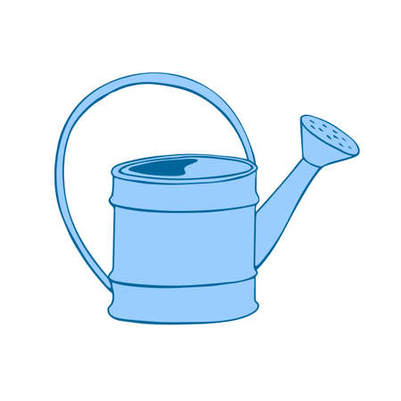 Watering can in hand drawn doodle style isolated on white background. Vector outline illustration. Tools for working on the farm, in the dacha, country.のイラスト素材