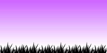The black silhouette of the grass on the lower edge against the pink sunset sky. Template for postcard, illustration.のイラスト素材