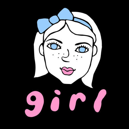 Vector outline face people. Hand drawn line art illustration. The head of a man, woman, boy, girl in the style of a Doodle, isolated on a white background. Different and beautiful.のイラスト素材