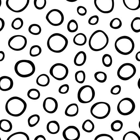 Spotty abstract vector seamless pattern. Random rings, dots, circles, spots, stains, bubbles, stones. Design for fabric, funny cute print. Irregular random texture. Repetitive graphic background.のイラスト素材