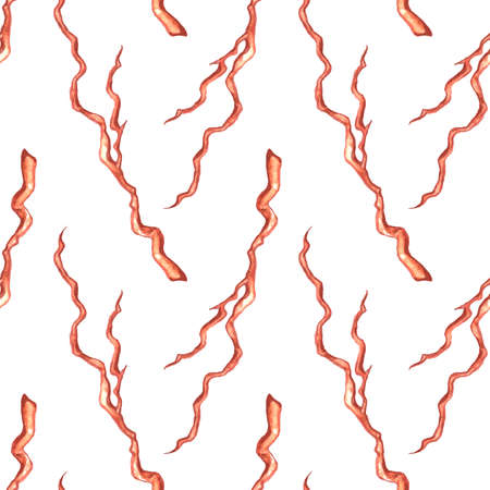 Seamless pattern with watercolor bare trees, snags, boughs, driftwoods, branches isolated on white background. Hand drawn texture and backdrop of nature and forest theme.の写真素材