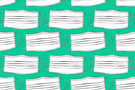 Seamless pattern with medical face masks isolated on white background. Virus protection, quarantine. Coronavirus pandemic. Covid-19.のイラスト素材