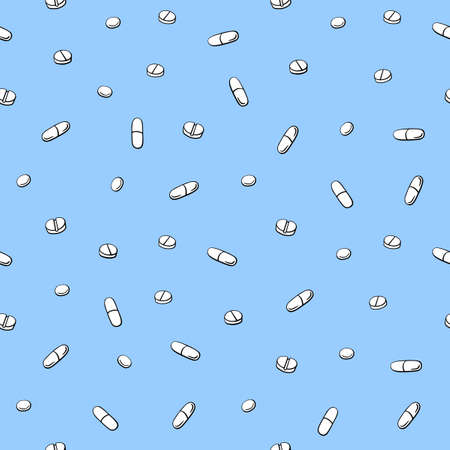 Seamless pattern with medicines, capsules, medicaments, drugs, pills and tablets. Medical pharmacy backgrounds and textures.のイラスト素材