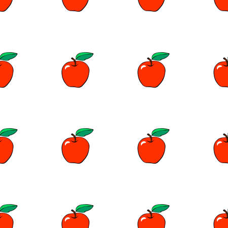 Vector seamless pattern with contour red apples. Bright fruit background and texture, isolated. For children, school design, harvest, gardening and Thanksgiving theme.のイラスト素材