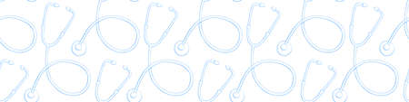 Vector seamless pattern with outline stethoscopes in doodle style. Medical backgrounds and textures. Doctor symbol. Theme of medicine, clinic, health care, treatment.のイラスト素材