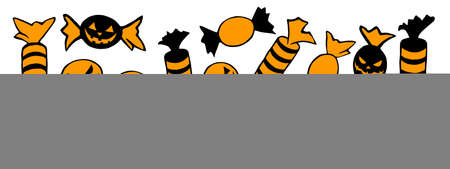 Vector Set of candy in different wrappers in Halloween style. Holiday design elements, clipart, isolated.のイラスト素材