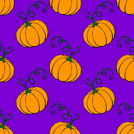 Vector seamless pattern with orange pumpkins with mustache. Halloween or thanksgiving background and texture.のイラスト素材